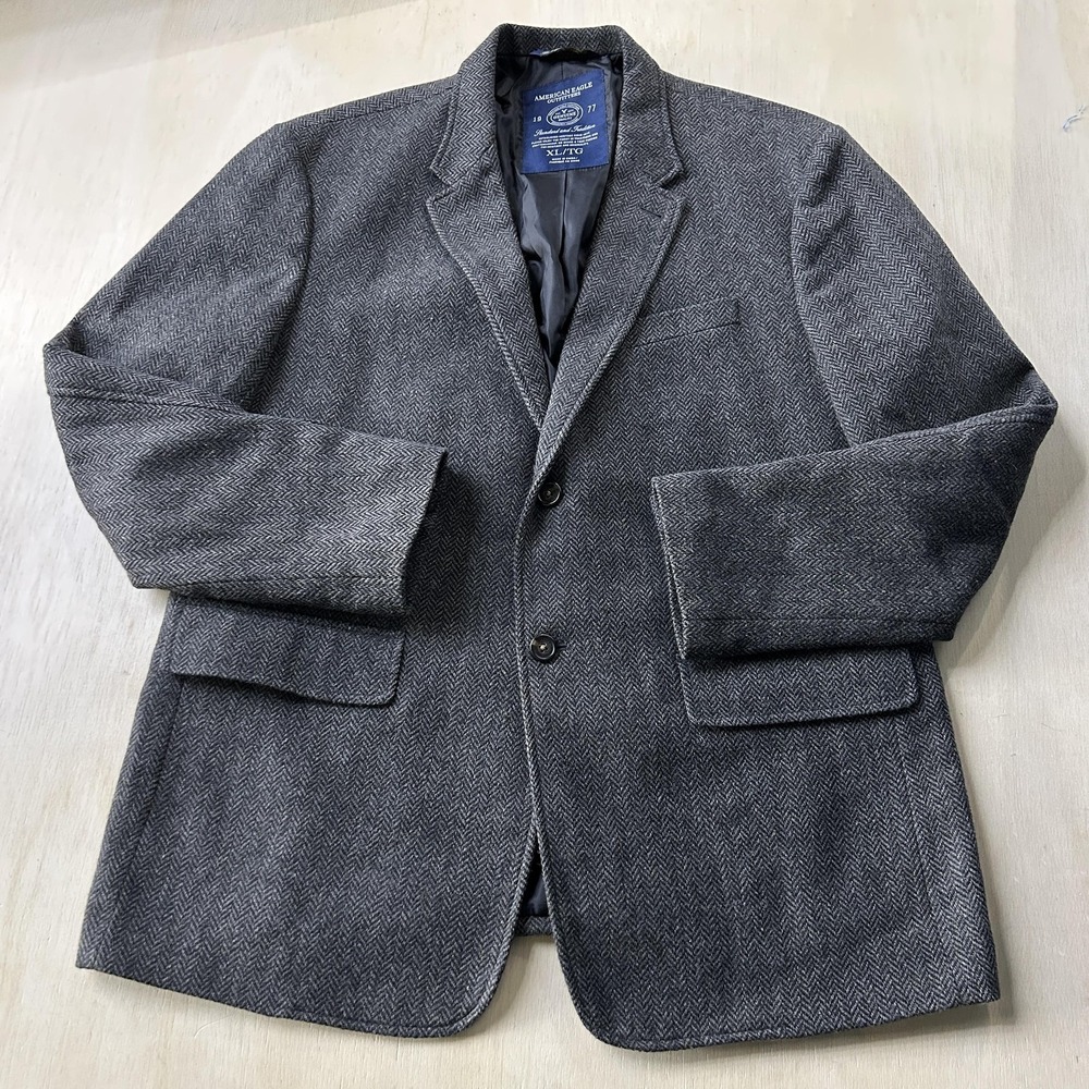 Y2K American Eagle Outfitters Blazer Mens XL Gray Herringbone Sport Coat Jacket